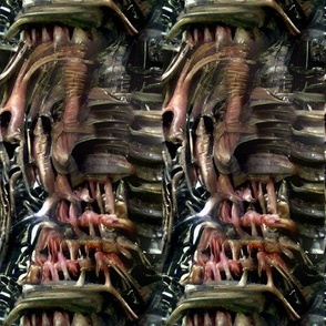 26 biomechanical bioorganic dark green grey pink exoskeleton flesh teeth scales demons aliens monsters body horror sci-fi science fiction futuristic Halloween scary horrifying morbid macabre spooky eerie frightening disgusting grotesque heavy metal death 