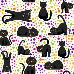 Large Scale Black Cats and Colorful Party Polkadots