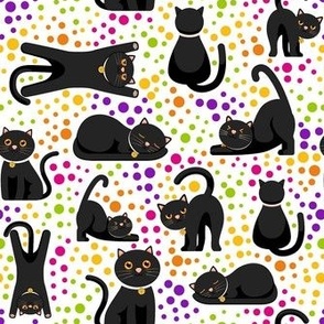 Medium Scale Black Cats and Colorful Party Polkadots