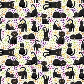 Small Scale Black Cats and Colorful Party Polkadots