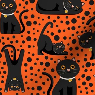 Large Scale Black Cats and Polkadots on Orange