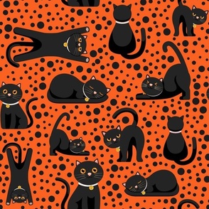 Large Scale Black Cats and Polkadots on Orange