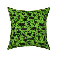 Medium Scale Black Cats and Polkadots on Lime Green