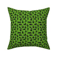 Small Scale Black Cats and Polkadots on Lime Green