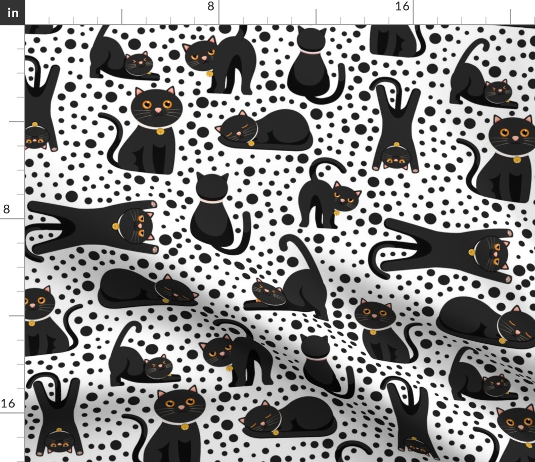 Large Scale Black Cats and Polkadots on White