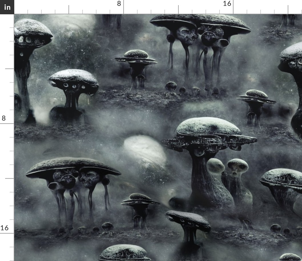 Creepy dark alien mushrooms on distant planets