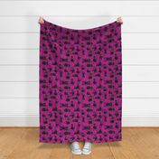 Large Scale Black Cats and Polkadots on Fuchsia Hot Pink
