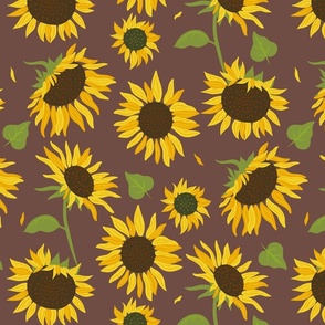 An inviting sunflower field on a tan background