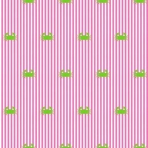 Preppy, Nautical Pink and White Stripe with Green Crabs