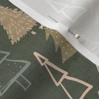 Boho Modern Christmas Trees Neutral / Olive Washed Out Linen