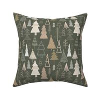 Boho Modern Christmas Trees Neutral / Olive Washed Out Linen