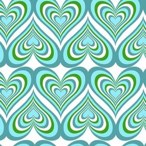 Retro Seventies  Hearts - Cyan/Green/Teal 70s - 12 inch