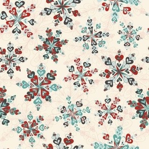 Retro Christmas Snowflakes - Cream/Ivory/Festive Red - 8 inch