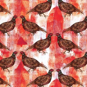 Festive Pheasants Game Birds - Textured Christmas Red