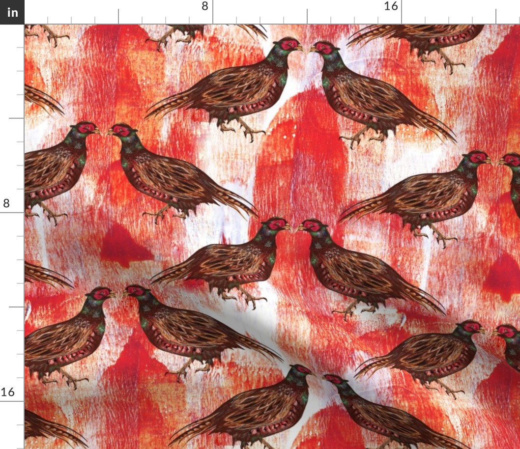 Festive Pheasants Game Birds - Textured Christmas Red