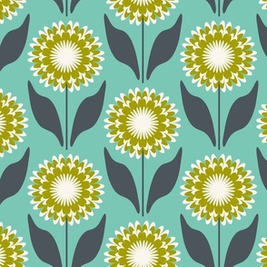 Medium // Emme: Bold Geometric Zinnia Flower - Turquoise & Green
