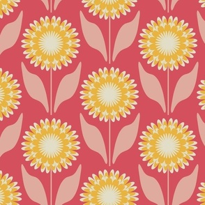 Medium // Emme: Bold Geometric Zinnia Flower - Hot Pink & Yellow
