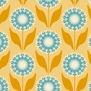 Medium // Emme: Bold Geometric Zinnia Flower - Light Yellow & Blue
