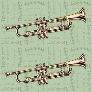 Trumpets on green with words