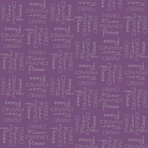 Piano words, text, purple and lavender illustration