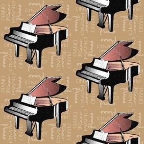Piano graphic, instrument, text,  Tan, white