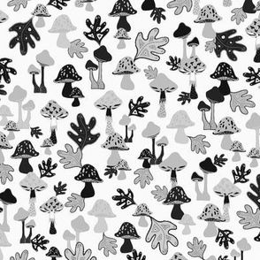 Autumn Mushrooms & Toadstools - White/Grey/Black