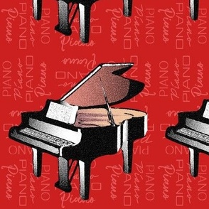 Piano graphic, instrument, text,  red 