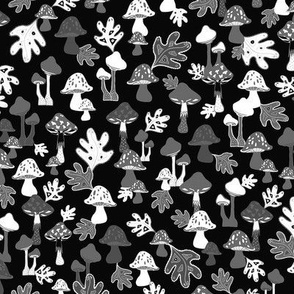 Autumn Mushrooms & Toadstools - Black/White/Grey