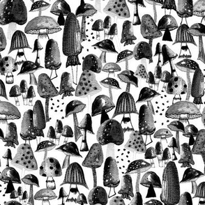 Woodland Fauna Mushrooms & Toadstools - Black on White/Greyscale/Monochrome