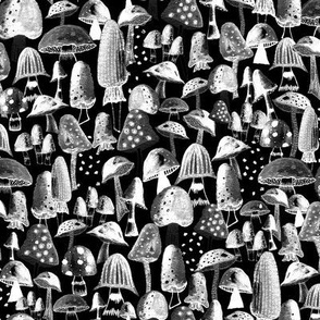 Woodland Fauna Mushrooms & Toadstools - White on Black/Greyscale/Monochrome