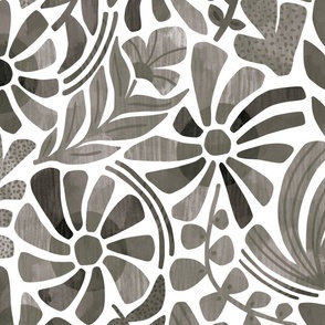 Gray Monochrome Floral - Large Scale