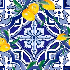 Mediterranean tiles,majolica,Sicilian,lemons,mosaic art