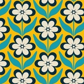 Small // Delilah Daisy: Retro Geometric Flower - Bright Yellow & Turquoise