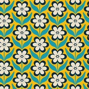 Medium // Delilah Daisy: Retro Geometric Flower - Bright Yellow & Turquoise