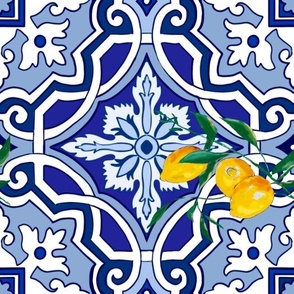 Mosaic,majolica,blue,Mediterranean tiles,lemons 