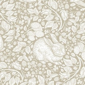 bunnies in thistle, Kraft background, medium scale