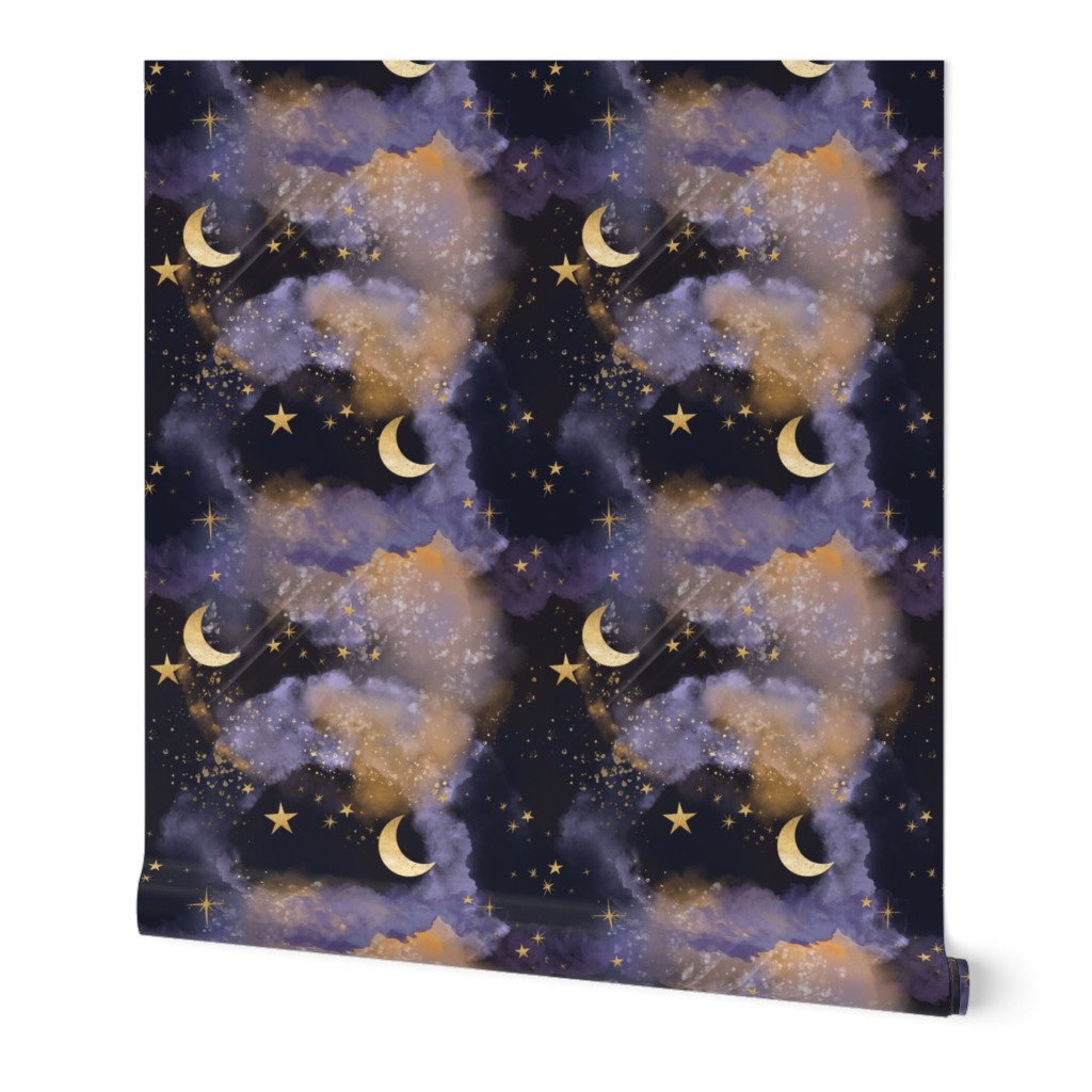 Moonlight Magical Galaxy | Celestial Gold Moon Stars