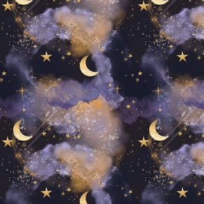 Moonlight Magical Galaxy | Celestial Gold Moon Stars