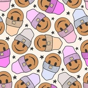 Beanie Smilies - Pink/Cream