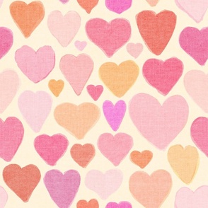 Delicate Blush Pink Watercolor Hearts on cream