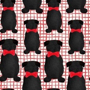Black Christmas Pug on Red Plaid Background, 50