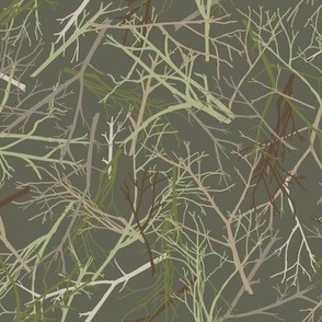 M - Scattered Twigs/Branches Dark Olive Green