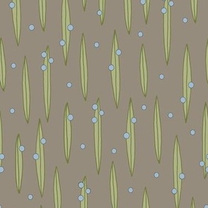 Grass & Dew - Light green & Blue on Taupe