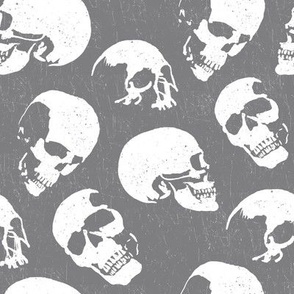 Spooky Skulls, White on Grey by Brittanylane