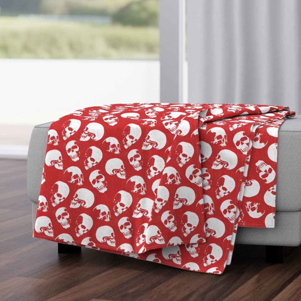 Spooky Skulls, White on Red by Brittanylane