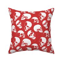 Spooky Skulls, White on Red by Brittanylane