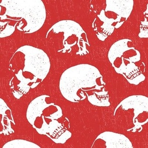 Spooky Skulls, White on Red by Brittanylane