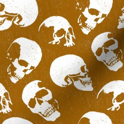 Spooky Skulls, White on Caramel by Brittanylane 