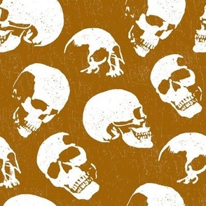 Spooky Skulls, White on Caramel by Brittanylane 