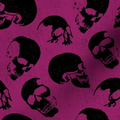 Spooky Skulls, Black on Magenta by Brittanylane